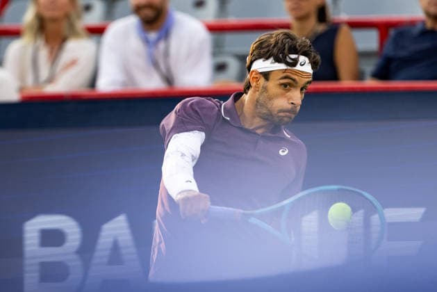 August 6, 2026, Montreal, Quebec, Canada: LORENZO MUSETTI (11) from italia backhand in match against Rafael Jodar (20) from Spain in third round at Canadian Open at IGA stadium in Montreal, Quebec, Canada on 2026-08-06 TENNIS: Canadian Open Montreal 2026  - ZUMAl189 20260806_zsp_l189_102 Copyright: xYannickxLegarex