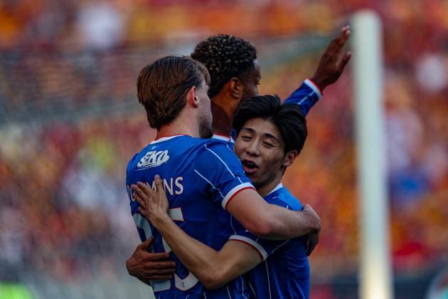 UEFA Europa League 2026 2027 match Jagiellonia Bialystok and Rangers FC in Bialystok, Poland - 06 Aug 2026 Tuur Rommens of Rangers FC (L) and Lawrence Shankland of Rangers FC (R) celebrate after scoring a goal during the UEFA Europa League 2026 2027 match between Jagiellonia Bialystok and Rangers FC at Chorten Arena (Bialystok). UEFA Europa League 2026 2027 match between Jagiellonia Bialystok and Rangers FC Jagiellonia Bialystok 2 - 1 Rangers FC Bialystok Poland Copyright: xGrzegorzxWajdax xSOPAxImagesx Grzegorz-Wajda-1441056