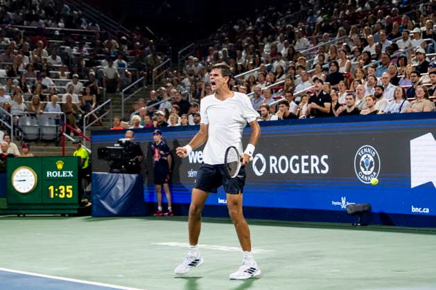 August 6, 2026, Montreal, Pq, Canada: Rafael Jodar of Spain celebrates after eliminating Lorenzo Musetti of Italy on day five of the National Bank Open tennis tournament in Montreal on Thursday, August 6, 2026. Canada News - August 6, 2026  - ZUMAc35_ 20260806_zaf_c35_088 Copyright: xChristopherxKatsarovx