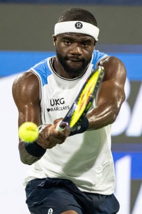 MONTREAL, QC - AUGUST 06: Frances Tiafoe from USA returns the ball against Arthur Rinderknech from France during their singles third round match on day five of the ATP, Tennis Herren 1000 National Bank Open presented by Rogers at Stade IGA on August 6, 2026 in Montreal, Quebec, Canada.(Photo by Vincent Ethier Icon Sportswire) TENNIS: AUG 06 National Bank Open EDITORIAL USE ONLY Icon2608068997