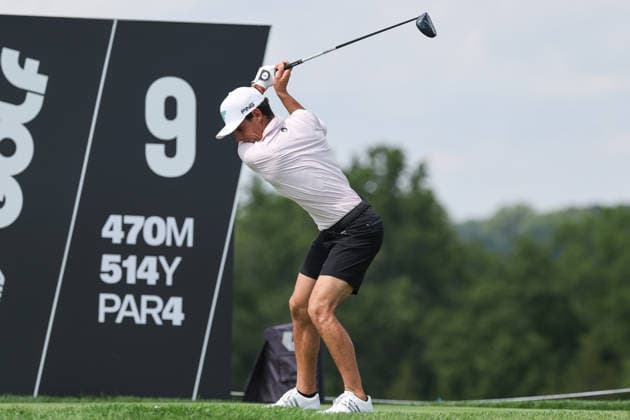 BEDMINSTER, NJ - AUGUST 06: Joaquin Niemann of the LIV Golf League tees off on the 9th hole during the first round of LIV Golf New York on August 6, 2026 at Trump National Golf Club in Bedminster, New Jersey. (Photo by Andrew Mordzynski Icon Sportswire) GOLF: AUG 06 LIV Golf New York EDITORIAL USE ONLY Icon2608068128931