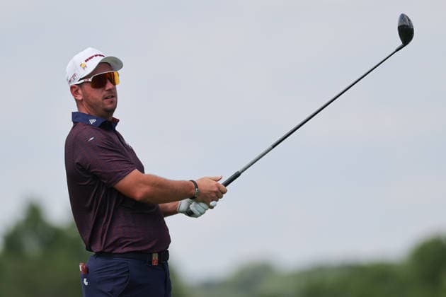 BEDMINSTER, NJ - AUGUST 06: Lucas Herbert of the LIV Golf League tees off from the 9th hole during the first round of LIV Golf New York on August 6, 2026 at Trump National Golf Club in Bedminster, New Jersey. (Photo by Andrew Mordzynski Icon Sportswire) GOLF: AUG 06 LIV Golf New York EDITORIAL USE ONLY Icon2608068128939