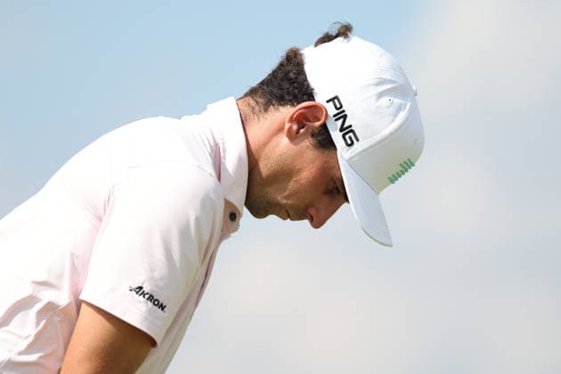 BEDMINSTER, NJ - AUGUST 06: Joaquin Niemann of the LIV Golf League hits the ball on the 9th hole during the first round of LIV Golf New York on August 6, 2026 at Trump National Golf Club in Bedminster, New Jersey. (Photo by Andrew Mordzynski Icon Sportswire) GOLF: AUG 06 LIV Golf New York EDITORIAL USE ONLY Icon2608068128949