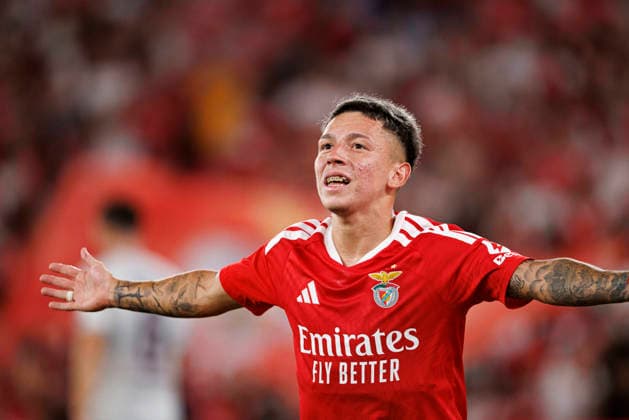 August 6, 2026, Lisbon, Portugal: Gianluca Prestianni (SL Benfica) seen celebrating a goal during the UEFA Europa League third round qualifying game between teams of SL Benfica and Heart of Midlothian FC at Estadio Da Luz. Final score; SL Benfica 6:1 Heart of Midlothian FC SL Benfica Vs Heart Of Midlothian FC In Lisbon - 06 Aug 2026  - ZUMAs197 20260806_aaa_s197_203 Copyright: xMaciejxRogowskix