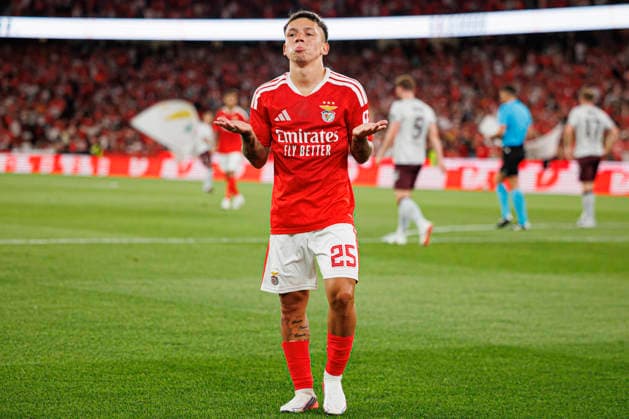 August 6, 2026, Lisbon, Portugal: Gianluca Prestianni (SL Benfica) seen celebrating a goal during the UEFA Europa League third round qualifying game between teams of SL Benfica and Heart of Midlothian FC at Estadio Da Luz. Final score; SL Benfica 6:1 Heart of Midlothian FC SL Benfica Vs Heart Of Midlothian FC In Lisbon - 06 Aug 2026  - ZUMAs197 20260806_aaa_s197_222 Copyright: xMaciejxRogowskix