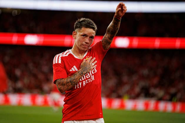 Gianluca Prestianni seen celebrating after scoring goal during UEFA Europa League qualifying game between teams of SL Benfica and Heart of Midlothian FC (Maciej Rogowski Ball Raw Images PT) Lisbon Estadio Da Luz Portugal Copyright: xMaciejxRogowskix maciejrogowski_slbenfica_hearts_2627_5-214