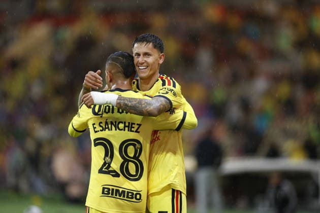 Leagues Cup - America vs San Diego FC Brian Rodriguez (R) and Erick Sanchez (L) of America celebrate a goal during a Leagues Cup soccer match between America and San Diego FC at the Banorte Stadium in Mexico City, Mexico, 06 August 2026. Mexico City Mexico  Copyright: xSáshenkaxGutiérrezx