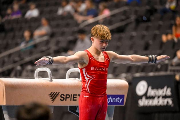 Gymnastics: Gymnastics: Xfinity US Gymnastics Championships Nixon Miles of Gym Olympica competes on pommel horse exercise in the junior division of the Xfinity USA Gymnastics Championship at the Mortgage Matchup Center in Phoenix, Arizona, Thursday, August 6, 2026. (Thomas Fernandez Image of . Phoenix Arizona United States EDITORIAL USE ONLY Copyright: xx ThomasxFernandezx iosphotos417375