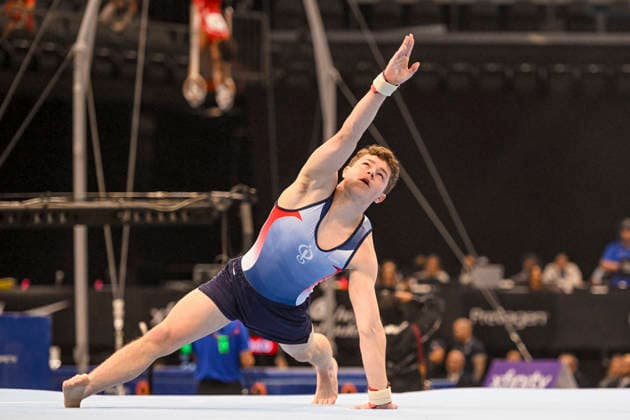Gymnastics: Gymnastics: Xfinity US Gymnastics Championships William Rebar of Team Legacy competes on floor exercise in the junior division of the Xfinity USA Gymnastics Championship at the Mortgage Matchup Center in Phoenix, Arizona, Thursday, August 6, 2026. (Thomas Fernandez Image of . Phoenix Arizona United States EDITORIAL USE ONLY Copyright: xx ThomasxFernandezx iosphotos417376