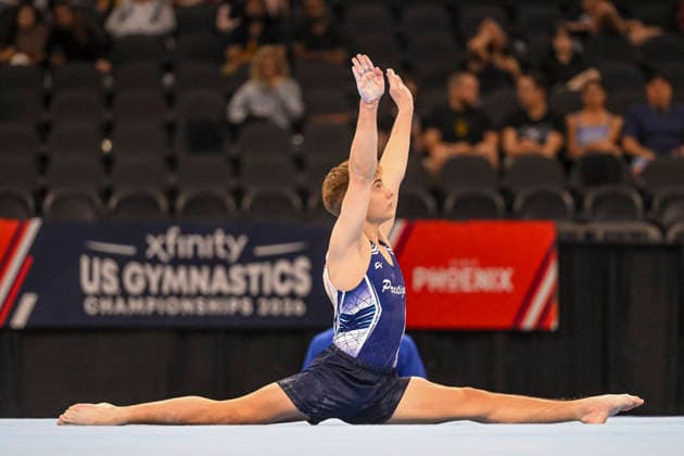 Gymnastics: Gymnastics: Xfinity US Gymnastics Championships Brody Schuller of Prestige competes on floor exercise in the junior division of the Xfinity USA Gymnastics Championship at the Mortgage Matchup Center in Phoenix, Arizona, Thursday, August 6, 2026. (Thomas Fernandez Image of . Phoenix Arizona United States EDITORIAL USE ONLY Copyright: xx ThomasxFernandezx iosphotos417394
