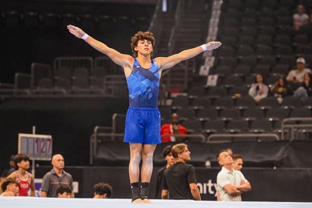 Gymnastics: Gymnastics: Xfinity US Gymnastics Championships Asher Corbett of Mini-Hops competes on floor exercise in the junior division of the Xfinity USA Gymnastics Championship at the Mortgage Matchup Center in Phoenix, Arizona, Thursday, August 6, 2026. (Thomas Fernandez Image of . Phoenix Arizona United States EDITORIAL USE ONLY Copyright: xx ThomasxFernandezx iosphotos417395