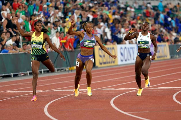 Track and Field: World U20 Championships Mia Maxwell (USA) celebrates after winning the women s 100m in 11.14 during the World Athletics U20 Championships, Thursday, Aug. 7, 2026, at Hayward, Ore. (Ken Martinez Image of Eugene Oregon United States EDITORIAL USE ONLY Copyright: xImagexofxSportx KenxMartinezx iosphotos417402