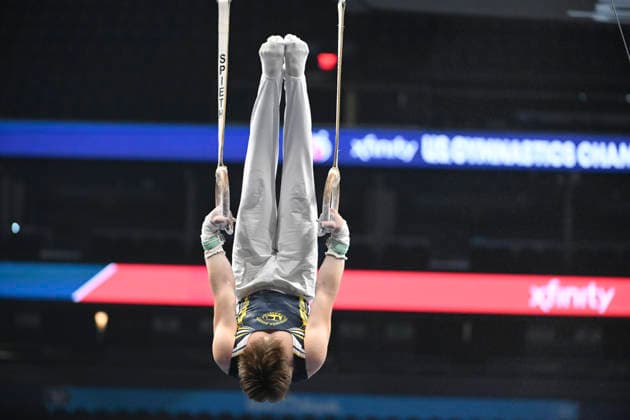 Gymnastics: Gymnastics: Xfinity US Gymnastics Championships Bo McCrea of Lakeshore Gym competes on still rings exercise in the junior division of the Xfinity USA Gymnastics Championship at the Mortgage Matchup Center in Phoenix, Arizona, Thursday, August 6, 2026. (Thomas Fernandez Image of . Phoenix Arizona United States EDITORIAL USE ONLY Copyright: xx ThomasxFernandezx iosphotos417384