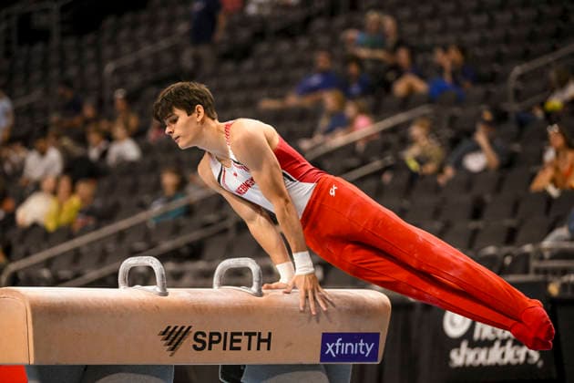 Gymnastics: Gymnastics: Xfinity US Gymnastics Championships Ty Herzing of Nebraska competes on pommel horse exercise in the junior division of the Xfinity USA Gymnastics Championship at the Mortgage Matchup Center in Phoenix, Arizona, Thursday, August 6, 2026. (Thomas Fernandez Image of . Phoenix Arizona United States EDITORIAL USE ONLY Copyright: xx ThomasxFernandezx iosphotos417387