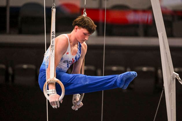 Gymnastics: Gymnastics: Xfinity US Gymnastics Championships Brock Strickland of EVO Gym competes on still rings exercise in the junior division of the Xfinity USA Gymnastics Championship at the Mortgage Matchup Center in Phoenix, Arizona, Thursday, August 6, 2026. (Thomas Fernandez Image of . Phoenix Arizona United States EDITORIAL USE ONLY Copyright: xx ThomasxFernandezx iosphotos417337