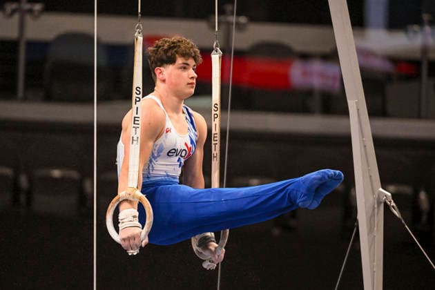Gymnastics: Gymnastics: Xfinity US Gymnastics Championships Finn Boatman of EVO Gym competes on still rings exercise in the junior division of the Xfinity USA Gymnastics Championship at the Mortgage Matchup Center in Phoenix, Arizona, Thursday, August 6, 2026. (Thomas Fernandez Image of . Phoenix Arizona United States EDITORIAL USE ONLY Copyright: xx ThomasxFernandezx iosphotos417366