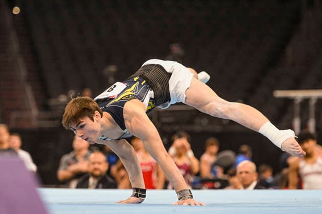 Gymnastics: Gymnastics: Xfinity US Gymnastics Championships Bo McCrea of Lakeshore Gym competes on floor exercise in the junior division of the Xfinity USA Gymnastics Championship at the Mortgage Matchup Center in Phoenix, Arizona, Thursday, August 6, 2026. (Thomas Fernandez Image of . Phoenix Arizona United States EDITORIAL USE ONLY Copyright: xx ThomasxFernandezx iosphotos417328