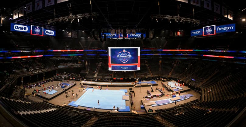 Gymnastics: Gymnastics: Xfinity US Gymnastics Championships Competition floor sits before the junior division of the Xfinity USA Gymnastics Championship at the Mortgage Matchup Center in Phoenix, Arizona, Thursday, August 6, 2026. (Thomas Fernandez Image of . Phoenix Arizona United States EDITORIAL USE ONLY Copyright: xx ThomasxFernandezx iosphotos417335