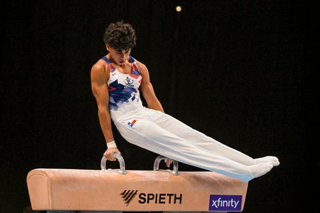 Gymnastics: Gymnastics: Xfinity US Gymnastics Championships Jovan Jimeno of Cypress Academy competes on pommel horse exercise in the junior division of the Xfinity USA Gymnastics Championship at the Mortgage Matchup Center in Phoenix, Arizona, Thursday, August 6, 2026. (Thomas Fernandez Image of . Phoenix Arizona United States EDITORIAL USE ONLY Copyright: xx ThomasxFernandezx iosphotos417352