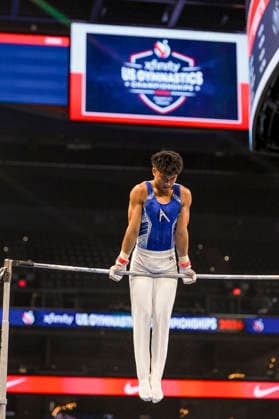 Gymnastics: Gymnastics: Xfinity US Gymnastics Championships JJ Pacquing of Alpha WA competes on horizontal bar exercise in the junior division of the Xfinity USA Gymnastics Championship at the Mortgage Matchup Center in Phoenix, Arizona, Thursday, August 6, 2026. (Thomas Fernandez Image of . Phoenix Arizona United States EDITORIAL USE ONLY Copyright: xx ThomasxFernandezx iosphotos417370
