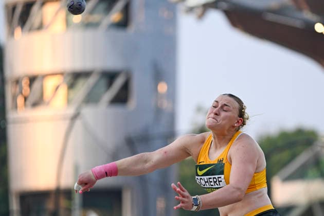 World Athletics U20 Championships Oregon 2026 EUGENE, UNITED STATES OF AMERICA - AUGUST 7, 2026 : Emily Scherf (GER) wins Bronze in the shot put during the World Athletics U20 Championships Oregon 2026 at Hayward Field on August 7, 2026 in Eugene, United States Of America. *** World Athletics U20 Championships Oregon 2026 EUGENE, UNITED STATES OF AMERICA AUGUST 7, 2026 Emily Scherf of Germany wins bronze in the shot put during the World Athletics U20 Championships Oregon 2026 at Hayward Field on August 7, 2026, in Eugene, United States of America Copyright: xBEAUTIFULxSPORTS DecaxText&Bildx