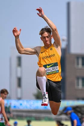 World Athletics U20 Championships Oregon 2026 EUGENE, UNITED STATES OF AMERICA - AUGUST 7, 2026 : Benedikt Maurer (GER) competing in the triple jump during the World Athletics U20 Championships Oregon 2026 at Hayward Field on August 7, 2026 in Eugene, United States Of America. *** World Athletics U20 Championships Oregon 2026 EUGENE, UNITED STATES OF AMERICA AUGUST 7, 2026 Benedikt Maurer (GER) competing in the triple jump during the World Athletics U20 Championships Oregon 2026 at Hayward Field on August 7, 2026, in Eugene, United States of America Copyright: xBEAUTIFULxSPORTS DecaxText&Bildx