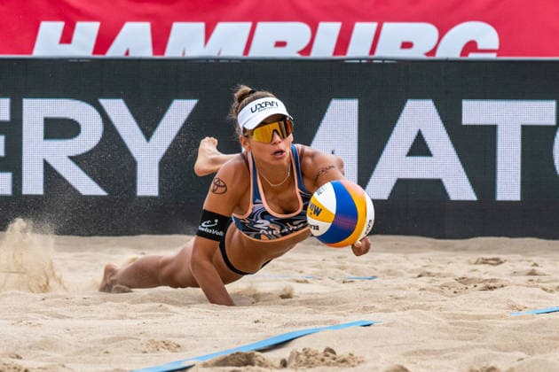 HAMBURG, GERMANY - AUGUST 7: Leona Kernen (Player No. 2, SUI) during the Beach Pro Tour - Elite 16 at Hamburg on August 7, 2026 in Hamburg, Germany. Germany Copyright: xPeterxWeberx