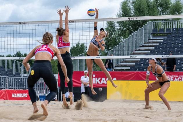 HAMBURG, GERMANY - AUGUST 7: Leona Kernen (Player No. 2, SUI) during the Beach Pro Tour - Elite 16 at Hamburg on August 7, 2026 in Hamburg, Germany. Germany Copyright: xPeterxWeberx