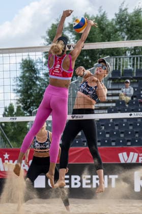 HAMBURG, GERMANY - AUGUST 7: Svenja Müller (Player No. 1, GER) during the Beach Pro Tour - Elite 16 at Hamburg on August 7, 2026 in Hamburg, Germany. Germany Copyright: xPeterxWeberx