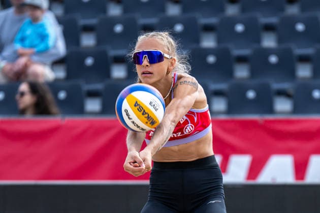 HAMBURG, GERMANY - AUGUST 7: Paula Schürholz (Player No. 2, GER) during the Beach Pro Tour - Elite 16 at Hamburg on August 7, 2026 in Hamburg, Germany. Germany Copyright: xPeterxWeberx