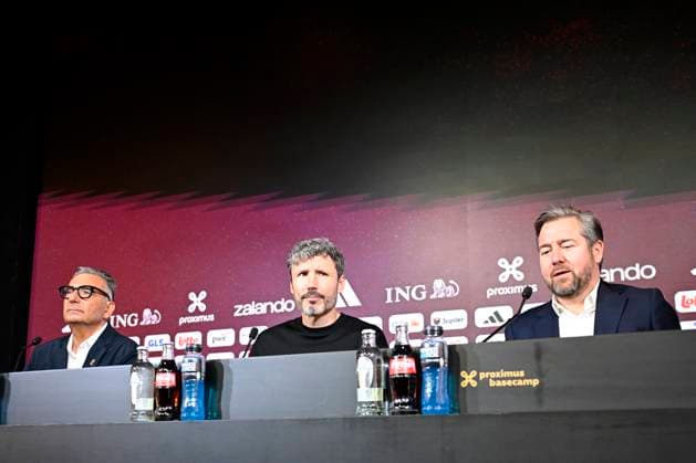 Presentation of Mark Van Bommel new head coach of the Belgian National Football Team TUBIZE, BELGIUM - AUGUST 07 : Steegen David Sports Communication Director of Royal Belgian Football Federation and Mannaert Vincent sports director of Royal Belgian Football Federation during the Official presentation of Mark Van Bommel as new federal head coach of the Belgian National football team at the Belgian National Football center on August 07, 2026 in Tubize, Belgium, 07 08 2026 Tubize Belgium  Copyright: xNicoxVereeckenx
