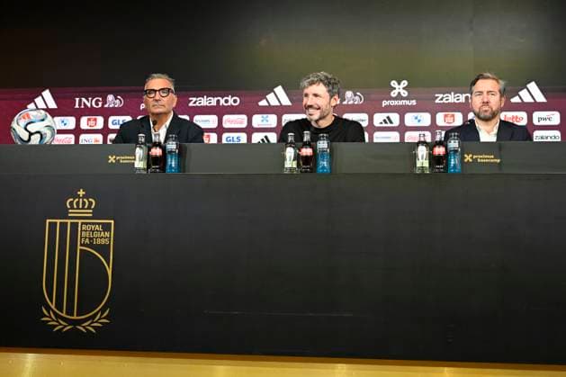 Presentation of Mark Van Bommel new head coach of the Belgian National Football Team TUBIZE, BELGIUM - AUGUST 07 : Steegen David Sports Communication Director of Royal Belgian Football Federation and Mannaert Vincent sports director of Royal Belgian Football Federation during the Official presentation of Mark Van Bommel as new federal head coach of the Belgian National football team at the Belgian National Football center on August 07, 2026 in Tubize, Belgium, 07 08 2026 Tubize Belgium  Copyright: xNicoxVereeckenx