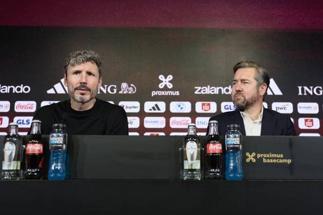 Belgium s head coach Mark van Bommel and RBFA sports director Vincent Mannaert are pictured during a press conference, PK, Pressekonferenz of Belgian national soccer team Red Devils to present their new head coach , on Friday 7 August 2026, at the RBFA headquarters in Tubize. BRUNOxFAHY  x182892600x