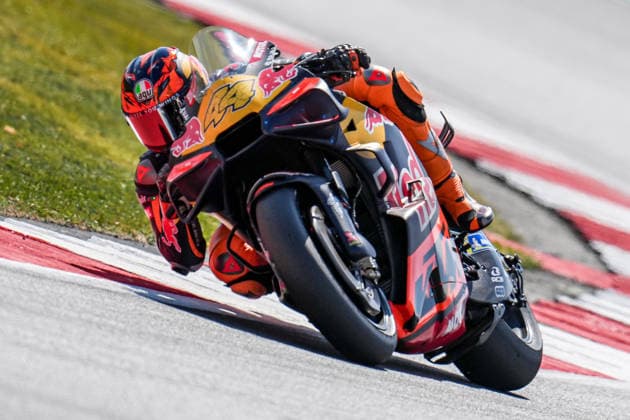 P Espargaro (Spain) of the Red Bull KTM Tech3 Team ( 44) during Free Practice 1 at Round 12 of the 2026 Qatar Airways Grand Prix of Great Britain at Silverstone Circuit, Towcester, England on the 7 August 2026.  Copyright: xDavidxHornx PMI-7310-0003