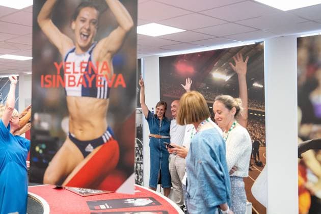 Former Belgian Athlete Kim Gevaert pictured during the preview of the exhibition from Ivo to Mondo on the history of the Memorial and life of Ivo Van Damme, on Friday 7 August 2026, in Brussels. The 50th edition of the Allianz Memorial Van Damme athletics meeting takes place on 4 and 5 September 2026. MARIUS BURGELMAN MariusxBurgelman  x182895829x