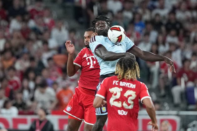 Audi Football Summit 2026: FC Bayern Munich VS Aston Villa Brian Madjo of Aston Villa and Jonathan Tah of FC Bayern Munich during a match of FC Bayern Munich VS Aston Villa at Kai Tan Stadium during the Audi Football Summit 2026 on August 7, 2026 in Hong Kong. (Photo by Ellan Mad Nexpher Images) Hong Kong