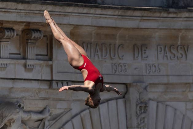 First day of Women 20m high diving final European Aquatics Championships - Paris Denmark s Annika Bornebusch during the first day of Women’s 20m high diving final event during the LEN European Aquatics Championships in the Seine river in Paris on August 7, 2026. Photo by Raphael Lafargue ABACAPRESS.COM Paris France  Copyright: xLafarguexRaphael ABACAx