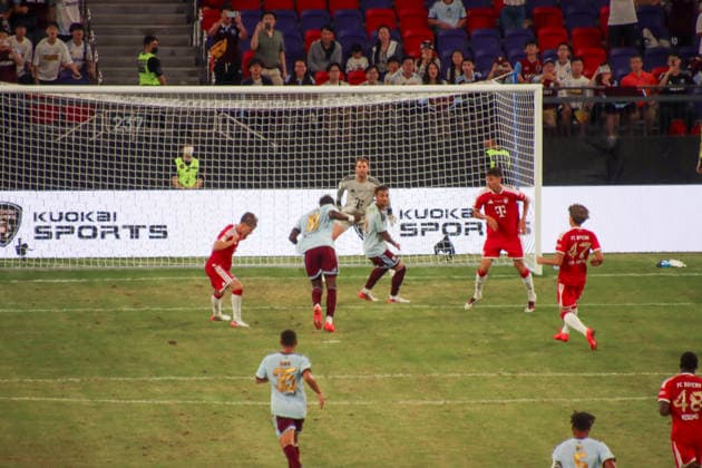HONG KONG-SPORTS BAYERN-ASTON-VILLA Players of Bayern Munich and Aston Villa compete during the second half of their exhibition football match at the Kai Tak Stadium on August 7, 2026 in Hong Kong. Bayern Munich defeated Aston Villa 2-1, following second-half action that saw Luis Diaz score for Bayern and Victor Lindelof score a consolation goal for Villa. (Photo by Gordon Choi TMHK via Nexpher Images) Hong Kong