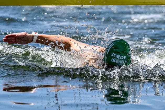 David Betlehem of Hungary wins in the open water swimming 3km Knockout Men Final during the European Aquatics Championships at the River Seine in Paris (France), August 7, 2026. Andrea Masini Deepbluemedia Insidefoto