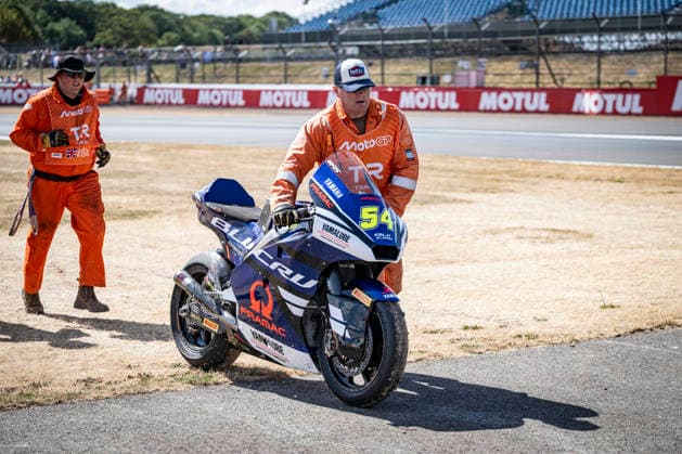 RECORD DATE NOT STATED 7th August 2026; Silverstone Circuit, Northamptonshire, England; 2026 MotoGP Grand Prix of Great Britain, Free Practice Day; Alberto Ferrandez s BLU CRU Pramac Yamaha Moto2 bike is pushed off the track by a marshal GodfreyxPitt