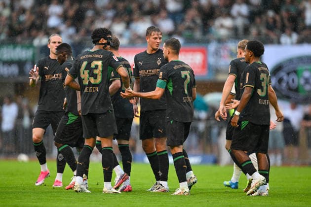 SOCCER - Hoffenheim vs Gladbach, test match SCHWAZ,AUSTRIA,07.AUG.26 - SOCCER - 1. DFL, 1. Deutsche Bundesliga, TSG Hoffenheim vs Borussia Mönchengladbach, test match. Image shows the rejoicing of Borussia Moenchengladbach.  GEPAxpictures xDanielxSchoenherr
