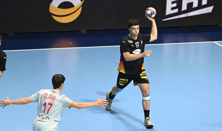 U18 GERMANY vs SPAIN TOMA GADZA, young handball player of U18 Germany, during the semi final match of European Championship, EM, Europameisterschaft against Spain, at Aleksandar Nikolic Hall. Belgrade, 07.08.2026. photo: Nebojsa Parausic MN Press HANDBALL, MEN™S U18 EHF EURO 2026, GERMANY, SPAIN Belgrade Hall Aleksandar Nikolic Serbia Copyright: xNebojsaxParausicx xMNxPressx
