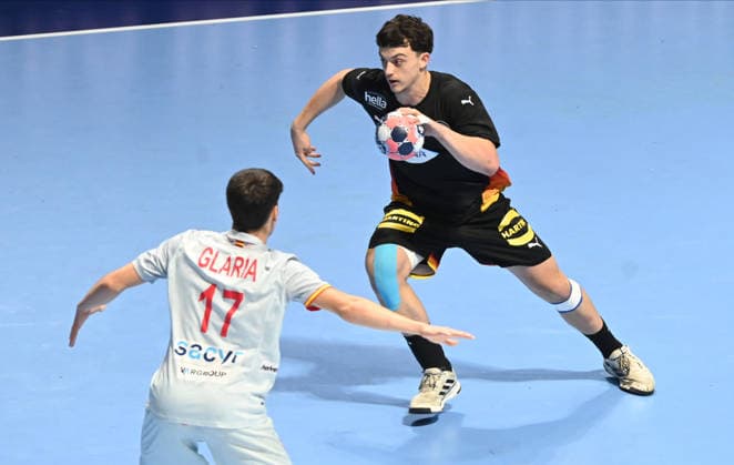 U18 GERMANY vs SPAIN TOMA GADZA, young handball player of U18 Germany, during the semi final match of European Championship, EM, Europameisterschaft against Spain, at Aleksandar Nikolic Hall. Belgrade, 07.08.2026. photo: Nebojsa Parausic MN Press HANDBALL, MEN™S U18 EHF EURO 2026, GERMANY, SPAIN Belgrade Hall Aleksandar Nikolic Serbia Copyright: xNebojsaxParausicx xMNxPressx