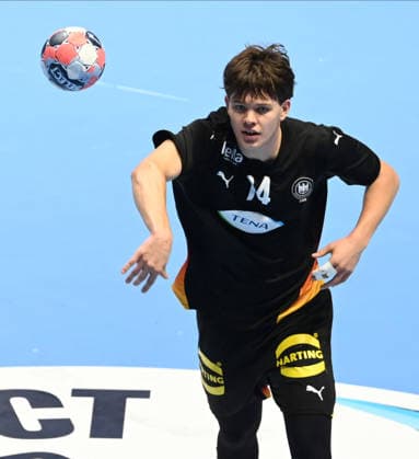 U18 GERMANY vs SPAIN LENN STROBEL, young handball player of U18 Germany, during the semi final match of European Championship, EM, Europameisterschaft against Spain, at Aleksandar Nikolic Hall. Belgrade, 07.08.2026. photo: Nebojsa Parausic MN Press HANDBALL, MEN™S U18 EHF EURO 2026, GERMANY, SPAIN Belgrade Hall Aleksandar Nikolic Serbia Copyright: xNebojsaxParausicx xMNxPressx