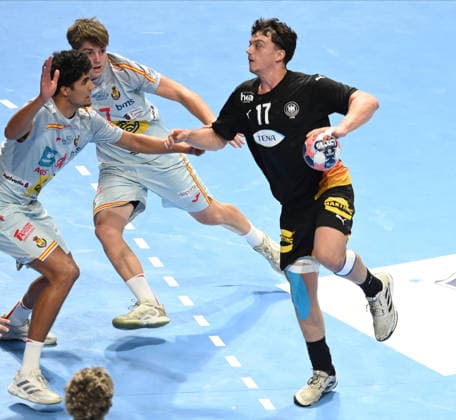 U18 GERMANY vs SPAIN TOMA GADZA, young handball player of U18 Germany, during the semi final match of European Championship, EM, Europameisterschaft against Spain, at Aleksandar Nikolic Hall. Belgrade, 07.08.2026. photo: Nebojsa Parausic MN Press HANDBALL, MEN™S U18 EHF EURO 2026, GERMANY, SPAIN Belgrade Hall Aleksandar Nikolic Serbia Copyright: xNebojsaxParausicx xMNxPressx
