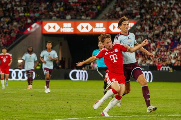 HONG KONG-SPORTS BAYERN-ASTON-VILLA A general view shows match action during the first half of the exhibition football match between Bayern Munich and Aston Villa at the Kai Tak Stadium on August 7, 2026 in Hong Kong. Bayern Munich led 1-0 at the end of the first half thanks to a 37th-minute goal by Kim Min-jae. (Photo by Zulu Lo TMHK via Nexpher Images) Hong Kong
