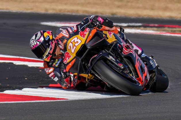 Enea Bastianini (Italy) of the Red Bull KTM Tech3 ( 23) during Practice at Round 12 of the 2026 Qatar Airways Grand Prix of Great Britain at Silverstone Circuit, Towcester, England on the 7 August 2026.  Copyright: xDavidxHornx PMI-7310-0062