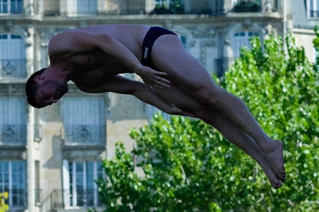 Jean-David Duval of Switzerland competes in the High Diving Men s 20m Final during the European Aquatics Championships at the Olympic Aquatic Center in Paris (France), August 7, 2026. Giorgio Scala DBM - Deepbluemedia Insidefoto
