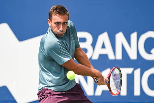 MONTREAL, QC - AUGUST 07: Daniel Merida (ESP) returns the ball during a third round match at National Bank Open on August 07, 2026 at IGA Stadium in Montreal, QC (Photo by David Kirouac Icon Sportswire) TENNIS: AUG 07 National Bank Open EDITORIAL USE ONLY Icon26080701126