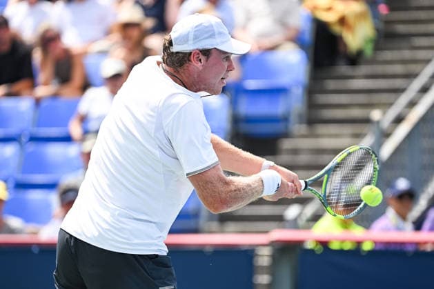 MONTREAL, QC - AUGUST 07: Alex Michelsen (USA) returns the ball during a third round match at National Bank Open on August 07, 2026 at IGA Stadium in Montreal, QC (Photo by David Kirouac Icon Sportswire) TENNIS: AUG 07 National Bank Open EDITORIAL USE ONLY Icon26080701926